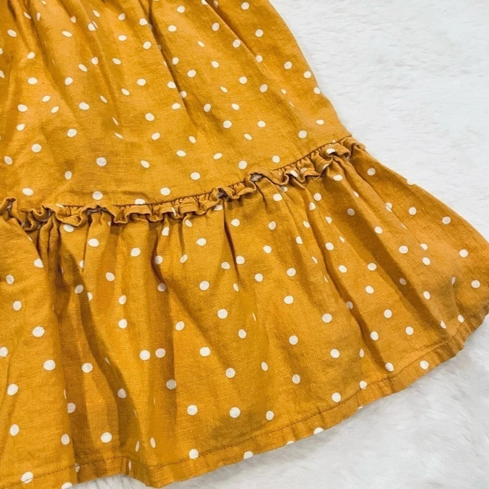 OshKosh B’Gosh Toddler Girl’s Golden Yellow Linen Polka Dot Tiered Dress Size 5T